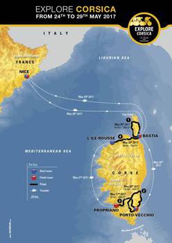 Die Streckenführung von «Explore Corsica by Le Tour de France» verspricht ein spektakuläres Rennen. Graphik: ASO